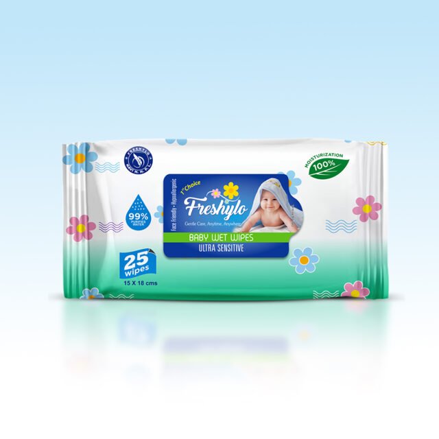 Freshylo Ultra Sensitive Baby Wet Wipes (15 x 18 cm – 25 Wipes) – 99% Purified Water