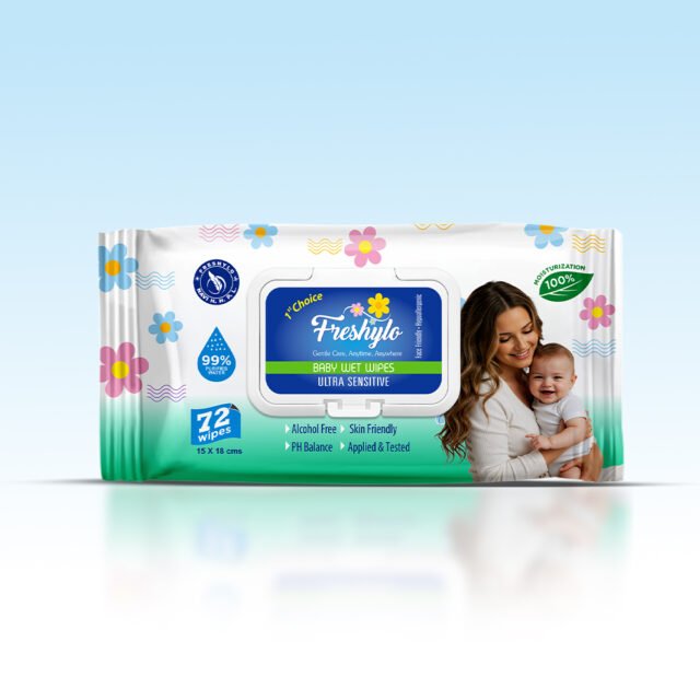 Freshylo Ultra Sensitive Baby Wet Wipes with Flip Lid (15 x 18 cm – 72 Wipes) – 99% Purified Water