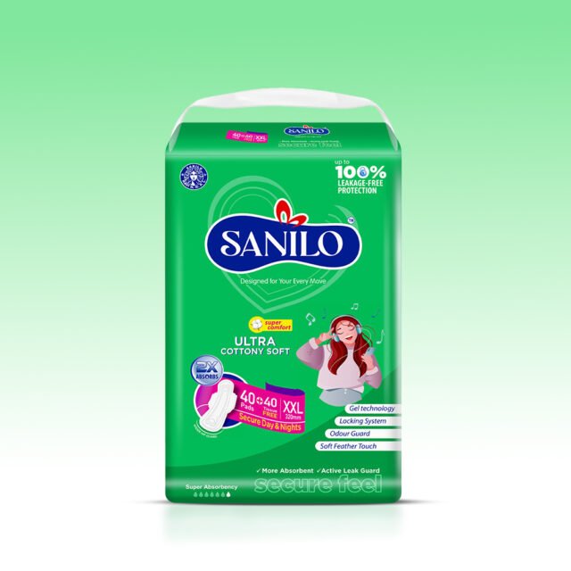 Sanilo Ultra Cottony Soft Sanitary Pads (XXL, 320mm – 40 Pads + 40 Free Disposal Tissues) – Up to 100% Leakage-Free Protection